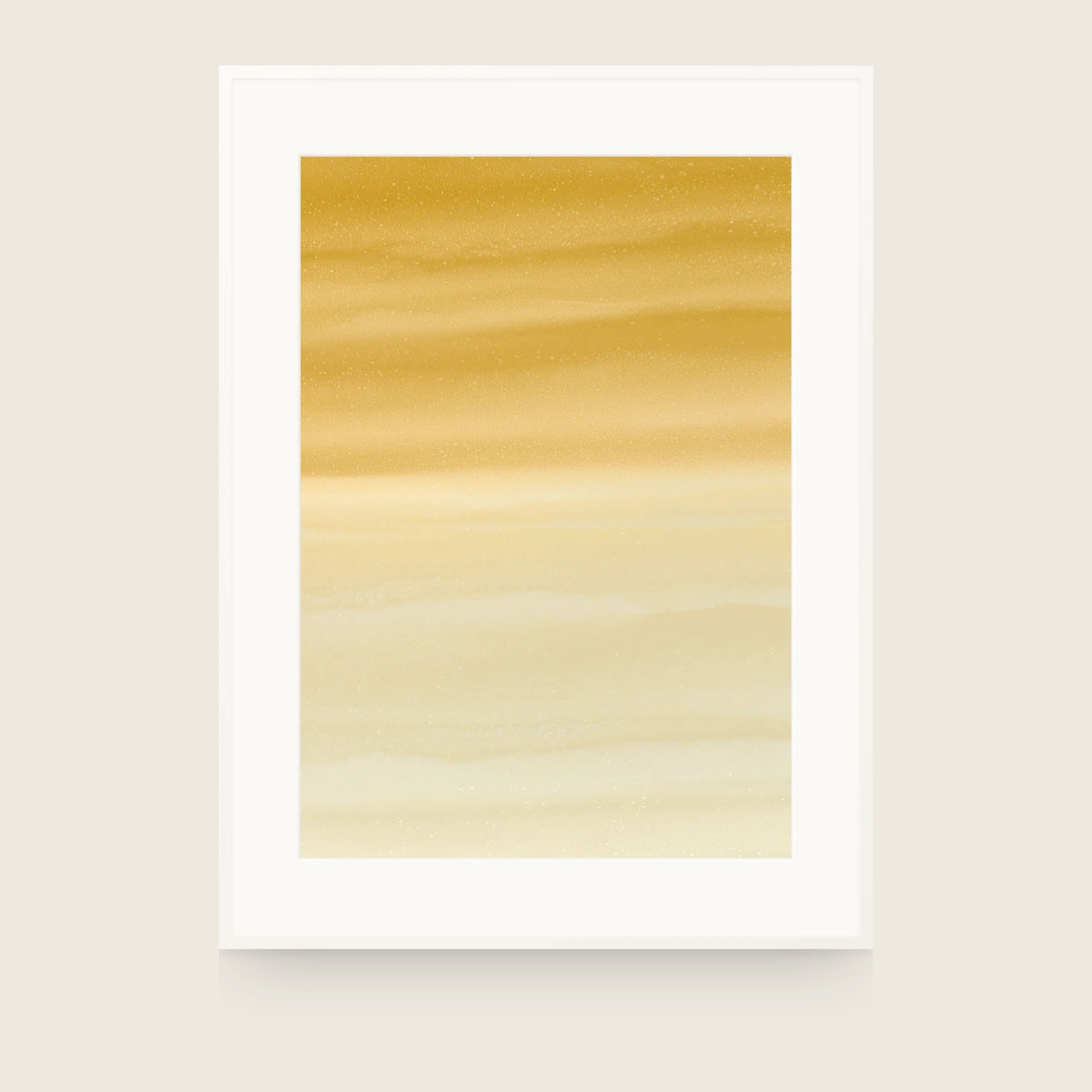 Ceramics XIII — Amber. Ochre across the top breaking into long horizontal drifts and thinning to near-white at the bottom. Shown framed. Frames and mounts are not included.