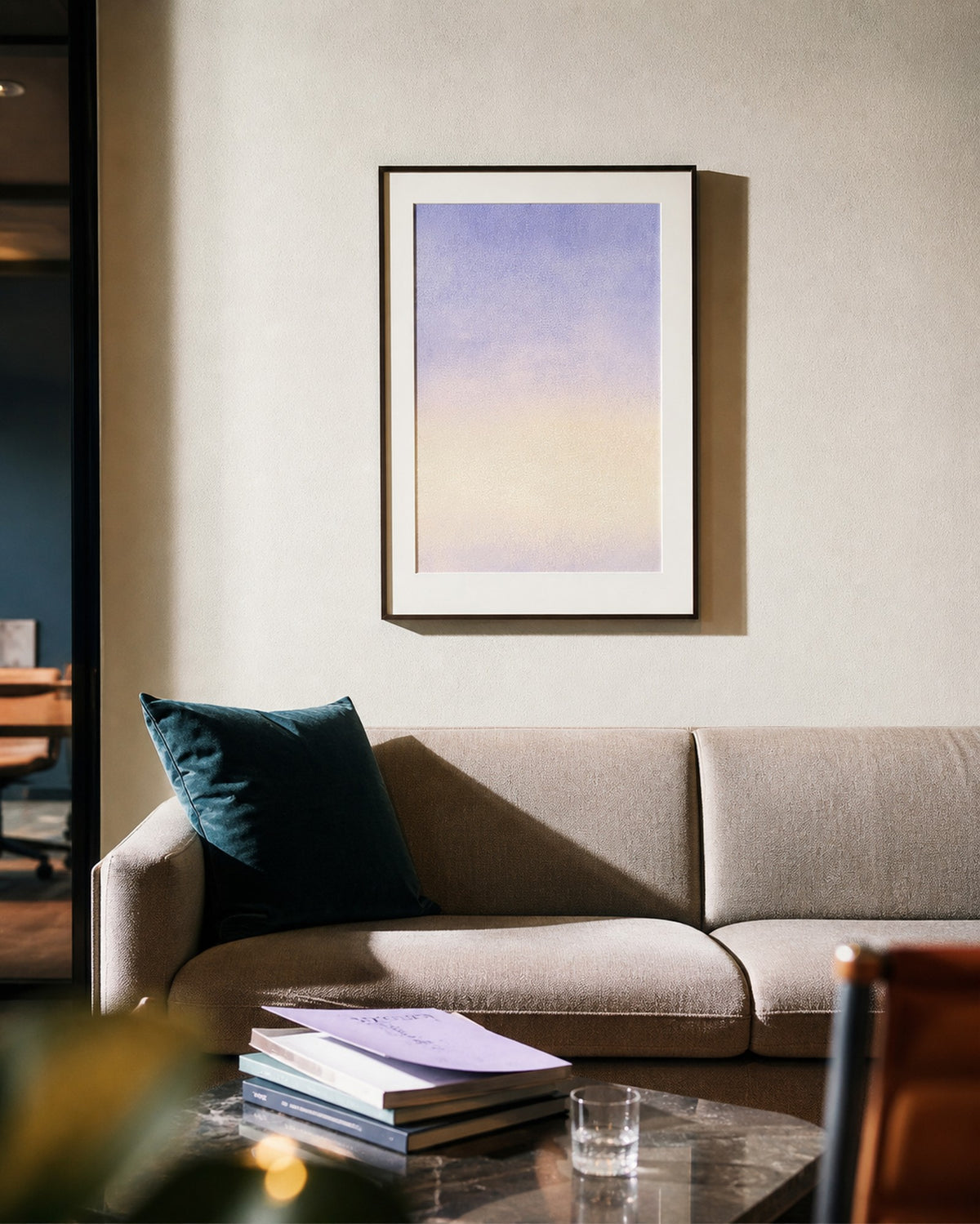 Pale field running from lilac at the top to cream at the bottom, with no defined edges. Shown framed. Frames and mounts are not included.