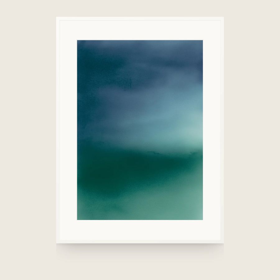 Navy upper field and deep green lower field split by a pale band with a hard lower edge, lightening again towards the foot. Shown framed. Frames and mounts are not included.