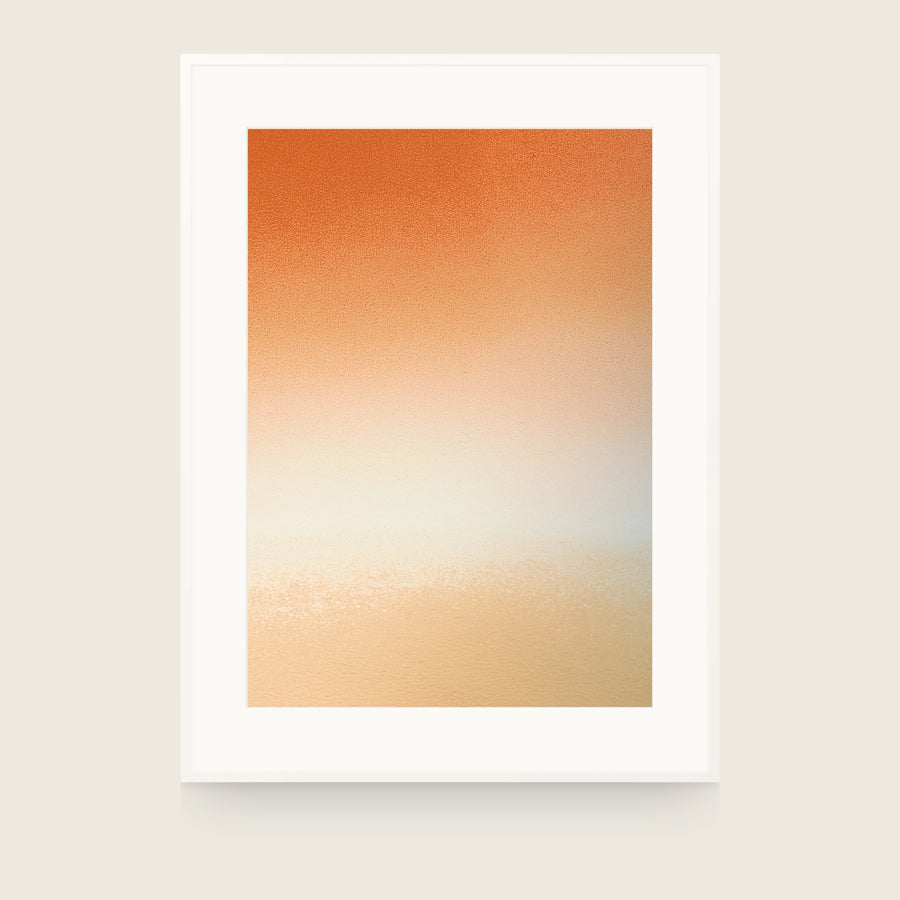 Ceramics XV — Ochre. Orange at the top softening to cream in the middle, with a warmer sand tone along the bottom. Shown framed. Frames and mounts are not included.