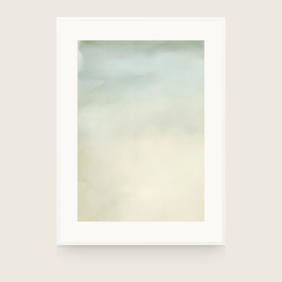 Ceramics X — Fade. Very pale sheet, soft grey-green at the top dissolving gradually into cream at the bottom. Shown framed. Frames and mounts are not included.