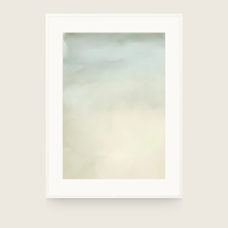 Ceramics X — Fade. Very pale sheet, soft grey-green at the top dissolving gradually into cream at the bottom. Shown framed. Frames and mounts are not included.
