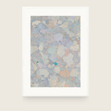 Forestry VIII — Pebble. Rounded overlapping shapes in pale blue, cream and sand, with a single bright teal fleck near the centre. Shown framed. Frames and mounts are not included.