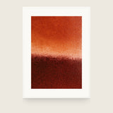Ceramics IX — Crust. Rust orange upper area, a bright pale band across the middle, and dark red-brown below breaking into cracked grain. Shown framed. Frames and mounts are not included.