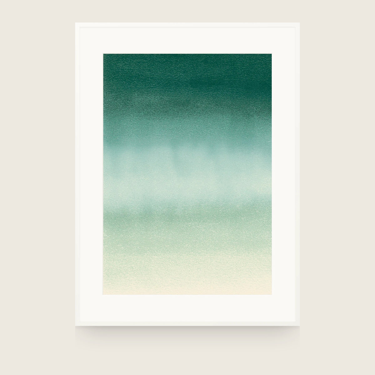 Ceramics IV — Verge. Deep green at the top grading through teal to pale cream, palest about three-fifths down with a slight return to green below. Shown framed. Frames and mounts are not included.