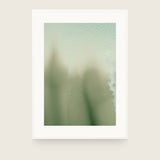 Ceramics XII — Blur. Pale mint sheet, grainy at the top, with soft blurred olive shapes rising from the lower edge. Shown framed. Frames and mounts are not included.
