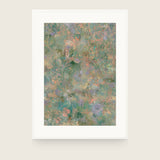 Forestry V — Bracken. Abstract sage-green field densely marked with coral, lilac and cream flecks. Shown framed. Frames and mounts are not included.