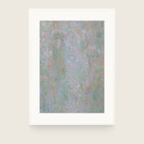 Botanics IV — Dust. Muted abstract of fine green, lilac and grey dots with small coral flecks throughout. Shown framed. Frames and mounts are not included.