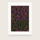 Partitions VI — Tangle. Dense angular shards of magenta, violet, olive and dark green, with two straight horizontal breaks across the lower half. Shown framed. Frames and mounts are not included.