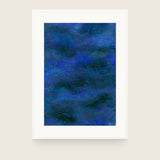 Glacier II — Cobalt. Dense field of small marks in cobalt and royal blue, with darker patches scattered across it. Shown framed. Frames and mounts are not included.