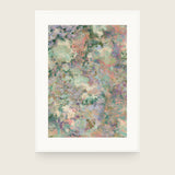 Botanics II — Mottle. Abstract mottling in coral, sage and cream, with lilac and teal at the edges. Shown framed. Frames and mounts are not included.