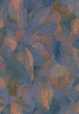 Patina XI — Overlap. Large overlapping blue-grey shapes with orange edges, filled with fine directional marks. The unframed sheet.