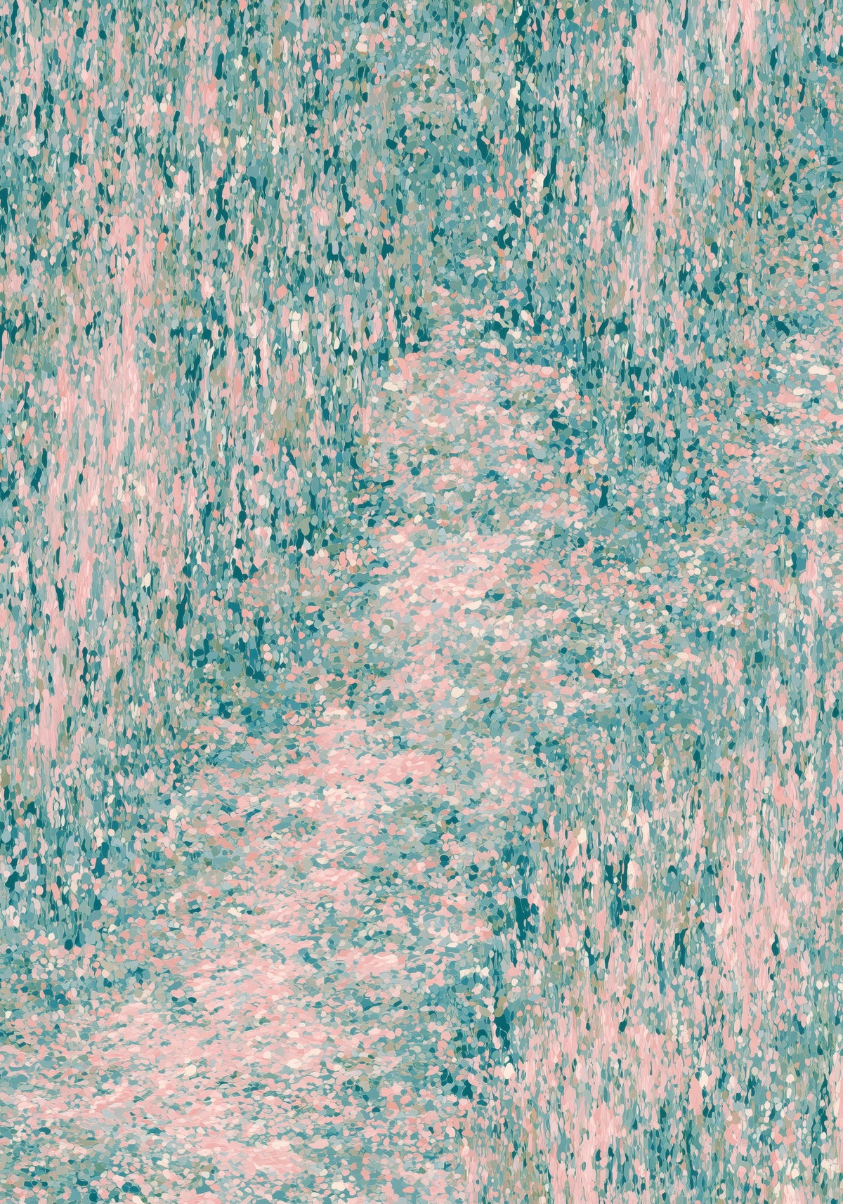 Field of pink and teal vertical streaks with a paler pink diagonal drift through the centre. Shown framed. Frames and mounts are not included.