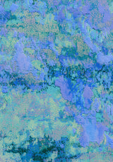 Glacier III — Relief. Patchy field of periwinkle and aqua with small pink and yellow dots, and a band of dark teal marks across the centre. The unframed sheet.