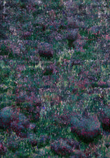 Forestry VII — Hollow. Small overlapping leaf shapes in deep green and plum, packed tightly, darker towards the top. The unframed sheet.