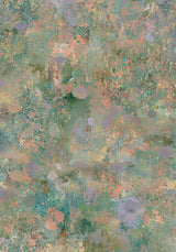 Forestry V — Bracken. Abstract sage-green field densely marked with coral, lilac and cream flecks. The unframed sheet.