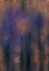 Patina VIII — Bruise. Blue-violet clouded shape on a copper ground, covered by fine vertical grain. The unframed sheet.