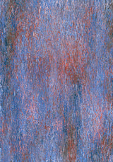 Impressions IX — Thread. Field of fine vertical blue marks with red threading through, denser towards the centre right. The unframed sheet.