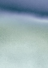 Ceramics V — Sediment. Navy at the top dissolving into pale grey-green speckle, thinning from a dense mesh into separate flecks towards the bottom. The unframed sheet.