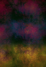 Partitions II — Ember. Dark field of crimson and navy clouds over black, with ochre and olive speckle across the bottom third. The unframed sheet.