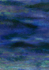 Glacier I — Swell. Horizontal bands of deep blue and violet built from small angular flecks, with green and pale blue at the top and bottom edges. The unframed sheet.
