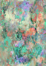 Botanics VII — Patch. Dense flecks of coral, mint and teal across the sheet, with paler open areas towards the upper left. The unframed sheet.