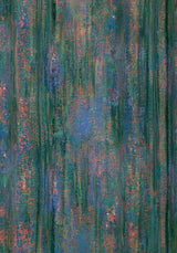 Impressions V — Tangle. Dense vertical streaks of orange and blue flecks over a deep green ground, paler and bluer through the centre. The unframed sheet.