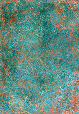 Impressions IV — Rust. Field of teal dots with rust flecks, densest at the left and right edges and sparsest through the centre. The unframed sheet.