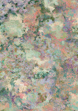 Botanics II — Mottle. Abstract mottling in coral, sage and cream, with lilac and teal at the edges. The unframed sheet.