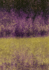 Partitions I — Divide. Dense small flecks in violet over near-black in the upper half, and olive gold flecks in the lower half, meeting in a soft line below the middle. The unframed sheet.