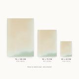 Ceramics XVI — Cream. A near-uniform cream ground with very faint pale speckling and a soft sage form at the lower right. Three sizes shown side by side to relative scale, unframed.