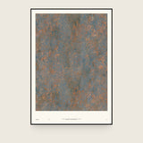 Impressions VIII — Ember. Grey-blue ground covered evenly in small orange flecks, with no lighter or darker areas. The annotated sheet, which carries the piece's name and the words about it printed along the foot. Shown framed. Frames and mounts are not included.
