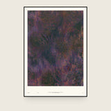 Forestry VI — Bramble. Dark abstract in plum and deep green with vertical striations and a fanned arc at the lower left. The annotated sheet, which carries the piece's name and the words about it printed along the foot. Shown framed. Frames and mounts are not included.