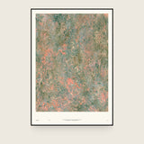 Impressions X — Weave. Abstract in grey-green with dense salmon and cream flecking in short vertical marks. The annotated sheet, which carries the piece's name and the words about it printed along the foot. Shown framed. Frames and mounts are not included.