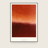 Ceramics IX — Crust. Rust orange upper area, a bright pale band across the middle, and dark red-brown below breaking into cracked grain. The annotated sheet, which carries the piece's name and the words about it printed along the foot. Shown framed. Frames and mounts are not included.