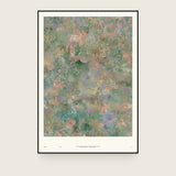 Forestry V — Bracken. Abstract sage-green field densely marked with coral, lilac and cream flecks. The annotated sheet, which carries the piece's name and the words about it printed along the foot. Shown framed. Frames and mounts are not included.