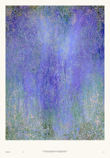Impressions VI — Drift. Field of small flecks, violet through the centre and shifting to green and sand at the edges and lower area. The unframed annotated sheet, with the printed footer along the bottom edge.