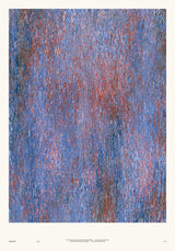 Impressions IX — Thread. Field of fine vertical blue marks with red threading through, denser towards the centre right. The unframed annotated sheet, with the printed footer along the bottom edge.