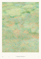 Forestry IV — Lichen. Abstract field of small green and mint dots with peach warming through and darker green near the top. The unframed annotated sheet, with the printed footer along the bottom edge.