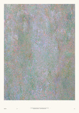 Botanics IV — Dust. Muted abstract of fine green, lilac and grey dots with small coral flecks throughout. The unframed annotated sheet, with the printed footer along the bottom edge.