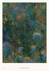 Forestry I — Thicket. Dense abstract mosaic of small green and olive flecks with lavender-blue patches at the lower corners. The unframed annotated sheet, with the printed footer along the bottom edge.
