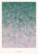 Impressions I — Scatter. Even field of fine dots shifting from dark green at the top to pale pink at the bottom. The unframed annotated sheet, with the printed footer along the bottom edge.