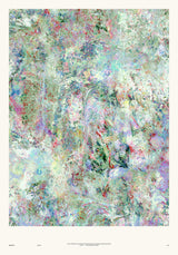 Botanics III — Speckle. Very pale abstract with fine red, blue and pink speckle over a near-white and pale green ground. The unframed annotated sheet, with the printed footer along the bottom edge.
