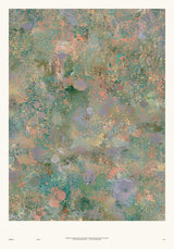 Forestry V — Bracken. Abstract sage-green field densely marked with coral, lilac and cream flecks. The unframed annotated sheet, with the printed footer along the bottom edge.