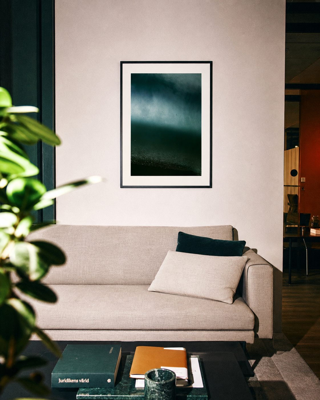 Ceramics I — Clearing, framed on a wall above a sofa.