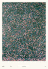 Impressions III — Undergrowth. Dense dark green dotted field with pink flecks throughout, densest along the bottom edge. The unframed annotated sheet, with the printed footer along the bottom edge.