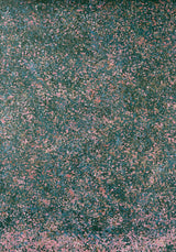 Impressions III — Undergrowth. Dense dark green dotted field with pink flecks throughout, densest along the bottom edge. The unframed sheet.