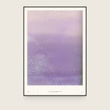 Ceramics XI — Fleck. Blush pink upper band over a lilac field, with white flecks gathered along the bottom edge and the lower left. The annotated sheet, which carries the piece's name and the words about it printed along the foot. Shown framed. Frames and mounts are not included.