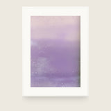 Ceramics XI — Fleck. Blush pink upper band over a lilac field, with white flecks gathered along the bottom edge and the lower left. Shown framed. Frames and mounts are not included.