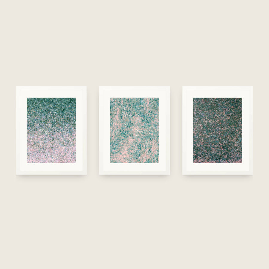 Impressions in Teal — Set of Three. Shown framed. Frames and mounts are not included.